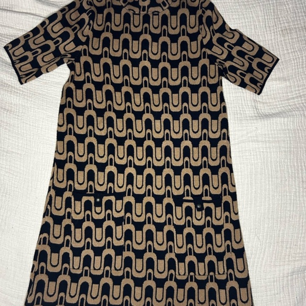 Anthropology Maeve Black and Tan Geometric Long Sleeve Dress